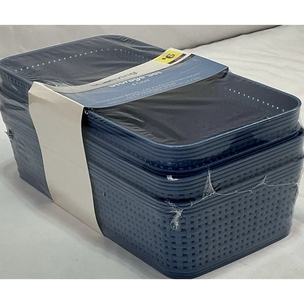 TrueLiving Storage Set 6 Count - Blue Plastic Baskets (4 Small And 2 Large ) New
